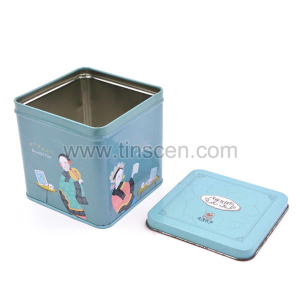 Square tea tin box
